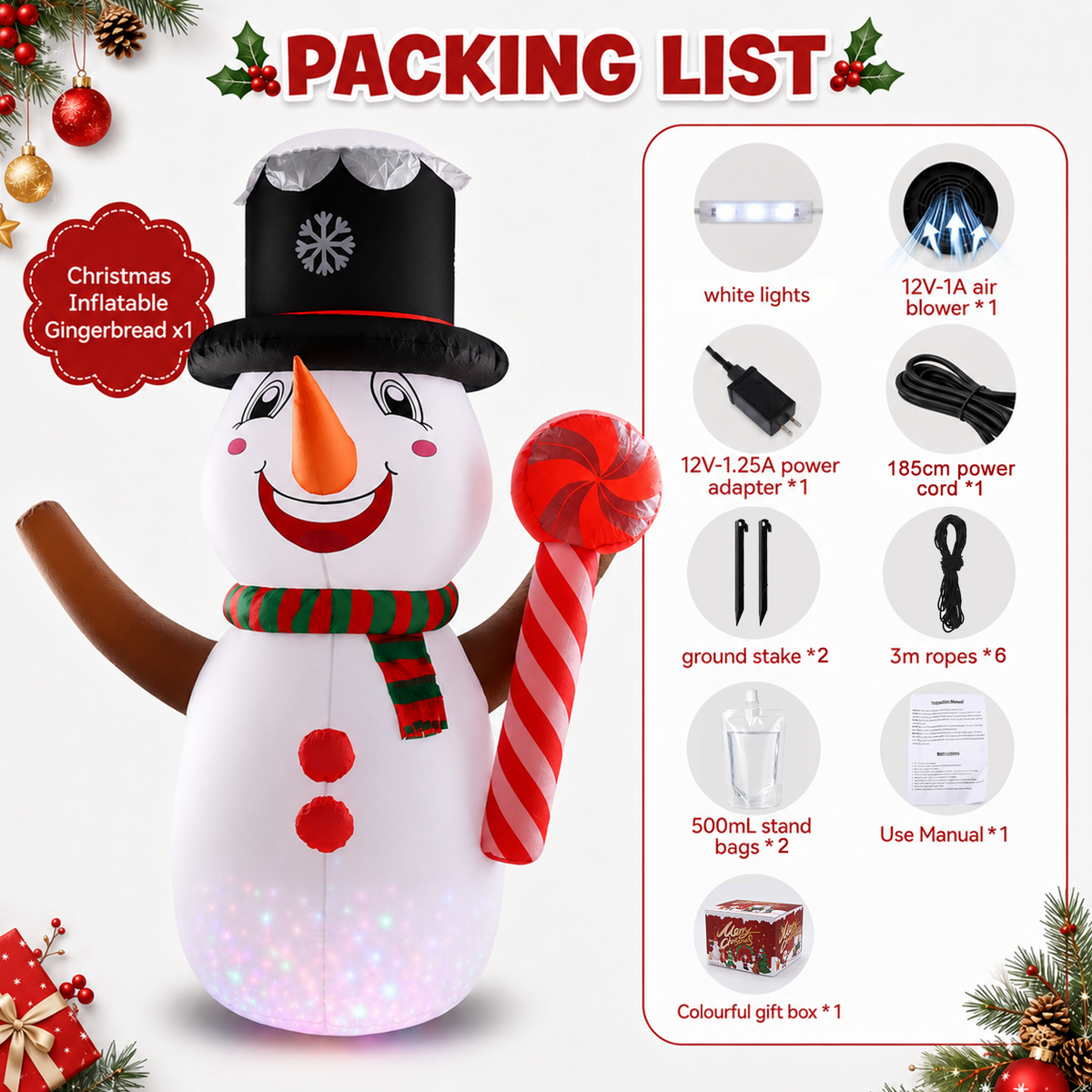 6Ft Christmas Inflatables Snowman Outdoor Decorations, Blow up Snow Man Yard Decor Built-in Bright LED Light Wear Magic Hat, Holiday for Garden Patio Lawn Party Xmas Gifts