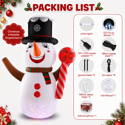 6Ft Christmas Inflatables Snowman Outdoor Decorations, Blow up Snow Man Yard Decor Built-in Bright LED Light Wear Magic Hat, Holiday for Garden Patio Lawn Party Xmas Gifts