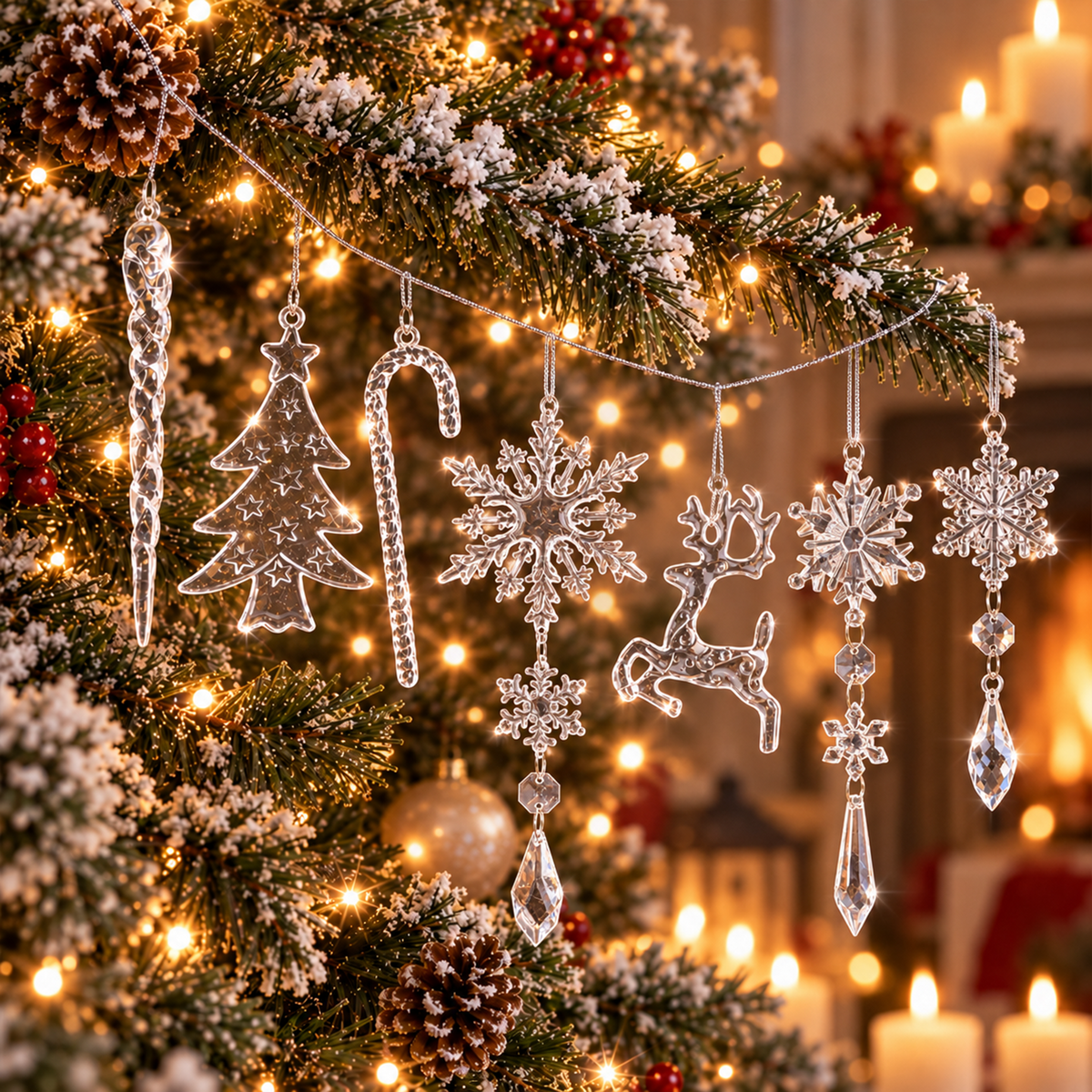 Christmas Decoration Crystal Ornaments, 18Pcs Acrylic Hanging Ornaments, Snowflake Icicle Drop Shaped Decorations for Christmas Tree, Winter Holiday Party