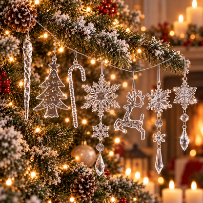 Christmas Decoration Crystal Ornaments, 18Pcs Acrylic Hanging Ornaments, Snowflake Icicle Drop Shaped Decorations for Christmas Tree, Winter Holiday Party