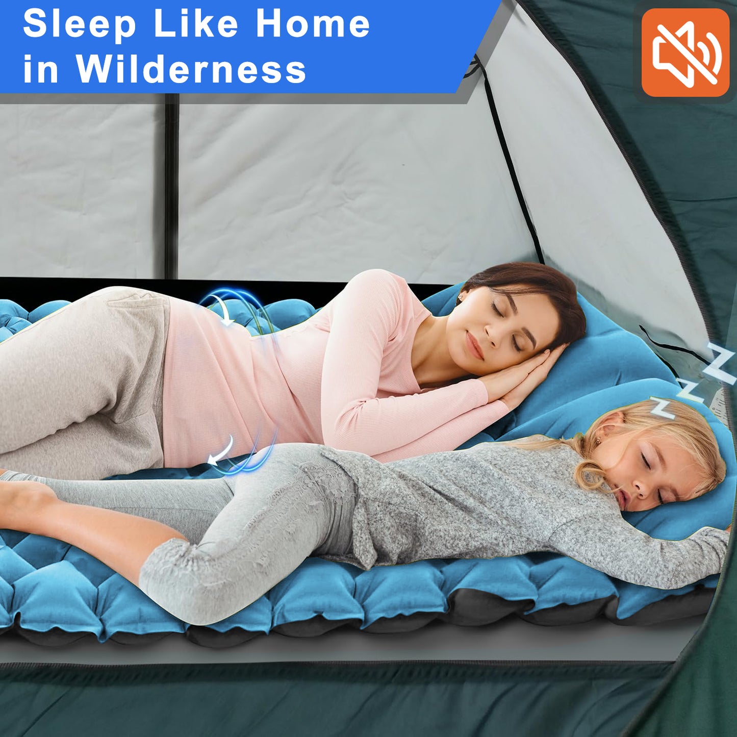 Henotian Camping Sleeping Pad, Ultralight Camping Mat with Pillow Built-in Foot Pump Inflatable Sleeping Pads Compact for Camping Backpacking Hiking Traveling Tent