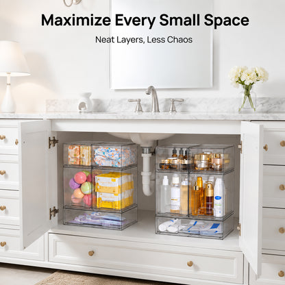 PUCACHI 5Pack Stackable Acrylic Storage Drawers,Acrylic Organizer Bins for Makeup,Cosmetics,Beauty Supplies,Bathroom Organizer Countertop,Bathroom Under Sink Organizers,12x7.5x15.4in