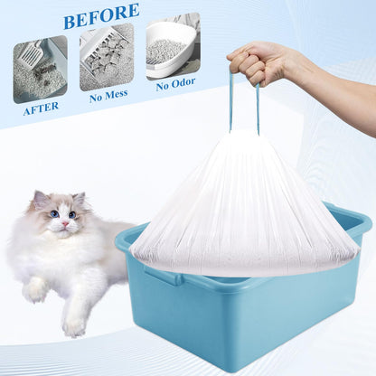 Merryhome Cat Litter Box Liners - 60 Count Jumbo Drawstring Cat Litter Bags, Extra Thick Litter Pan Liners Heavy Duty 25" x 15"