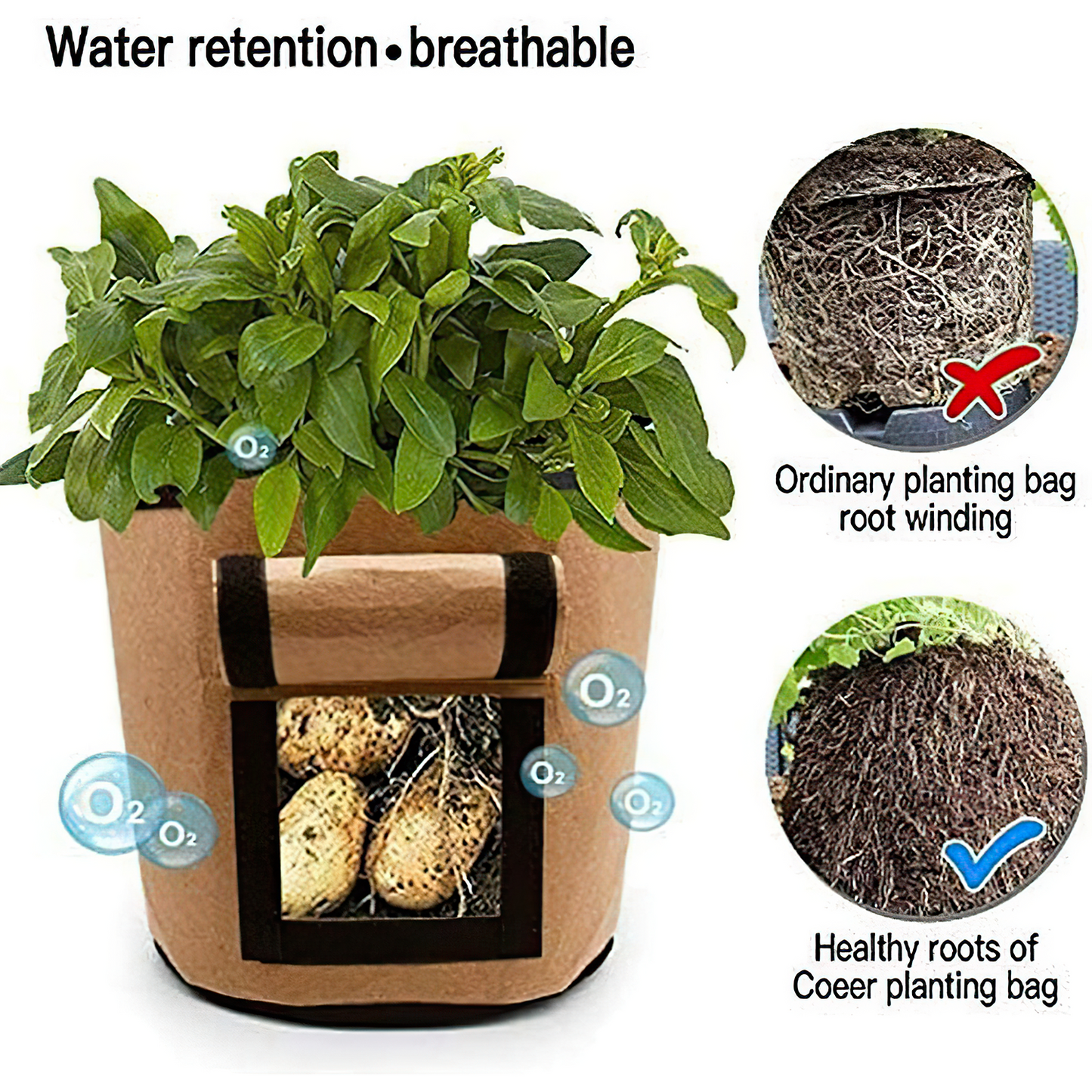 3 Pack Potato Grow Bags 10 Gallon Potato Growing Bags with Flap, Breathable & Durable, Nonwoven Fabric, Ideal for Indoor/Outdoor Use，Fabric Plant Pots for Potatoes, Tomato, Vegetables