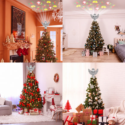 Christmas Tree Toppers Lighted, Christmas Angel Tree Topper with Built-in LED Rotating Lights, 3D Glitter Projection for Xmas Party Holiday Decorations