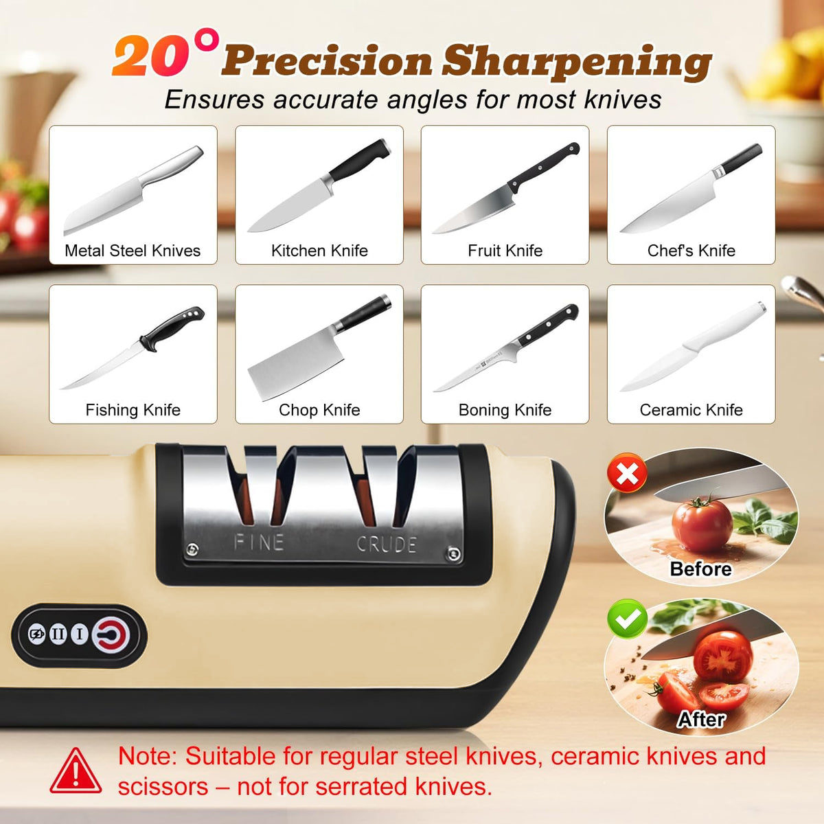 Merryhome Electric Knife Sharpener,2-Stage High-speed Knife Sharpener - USB Charging Automatic Kitchen Gadget for Sharpening Knives,Kitchen Accessories(Gold)