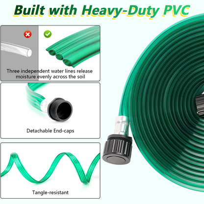 PUCACHI Soaker Hose 50ft Garden Irrigation Hose, Heavy Duty 3-Row Drip Hose with Even Water Distribution, Water Saving Lawn and Garden Watering System