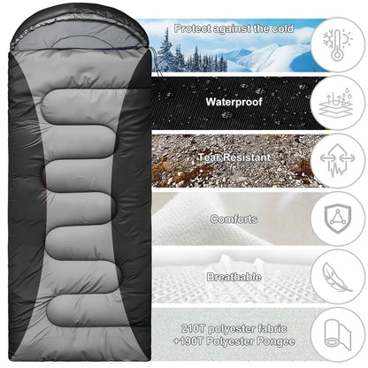 Teblint Camping Sleeping Bag for Adults Kids, 4-Season Cold Weather Sleeping Bag, Waterproof & Compression Sack Included, Camping Essentials Gear Accessories Hiking Sleep Must Haves (Black)