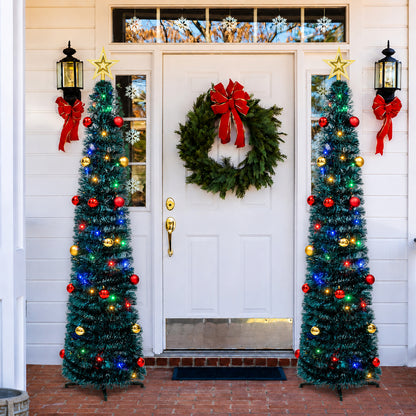 PUCACHI Pop Up Christmas Tree with Lights & 30 Balls,5Ft Collapsible Christmas Tree,Green Artificial Tinsel Pencil Xmas Trees for Indoor Home Office Party Christmas Decorations