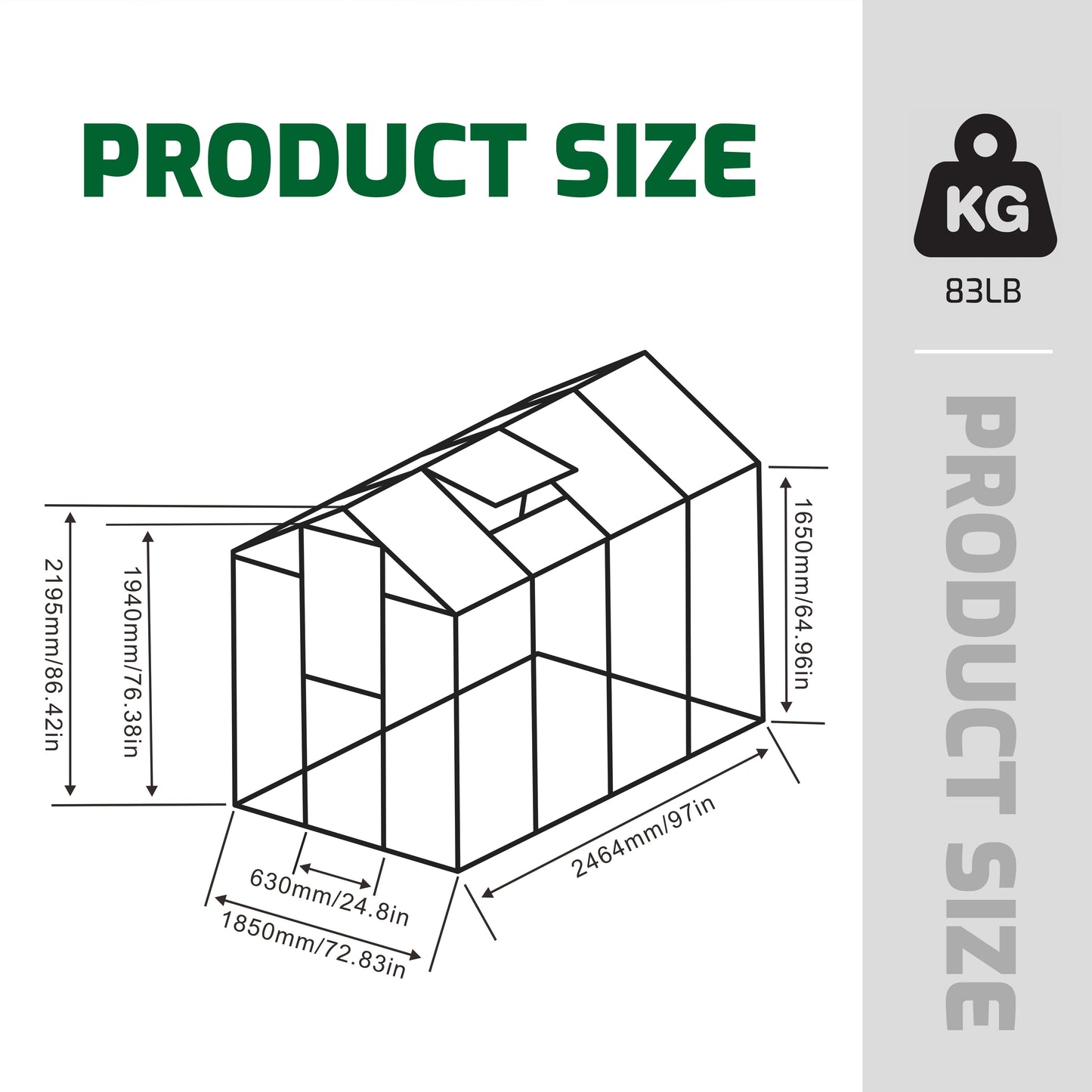 WHATOOK Gain height windproofaluminum greenhouse 6x8 FT Polycarbonate Greenhouse Raised Base and Anchor Aluminum Heavy Duty Walk-in Greenhouses for Outdoor Backyard in All Season