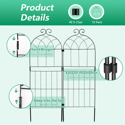 Decorative Garden Fence 10 Pack,Garden Trellis for Climbing Plants, 38.3in H x 12in W Metal Panel, Outdoor Wrought Iron Trellis for Vines, Flowers, Vegetable Garden Support
