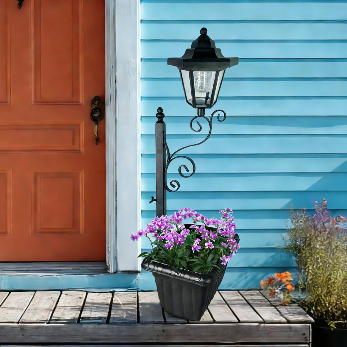 Merryhome 2Pack Solar Lamp Post with Planter,Solar Planter Lights with Ground Stake,IP44 Waterproof Warm White Light,Dusk-to-Dawn Lighting,Decorative Lamp for Lawn Patio Deck Front/Back Door