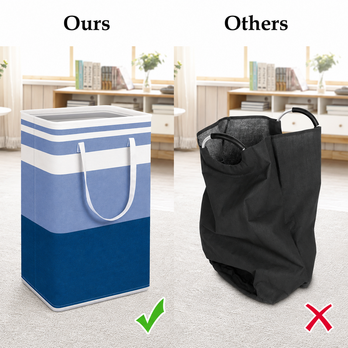 PUCACHI 2 Pack 100L Laundry Hamper Collapsible-Large Laundry Baskets,Freestanding Waterproof Clothes Hamper with Easy Carry Handles in Laundry Room Bedroom Bathroom College Dorm for Adults,Blue