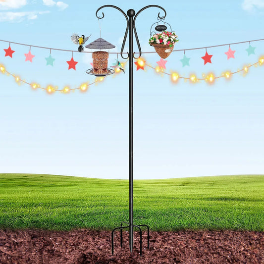 92" Shepherds Hooks for Outdoor, Thickened Bird Feeder Pole with 5 Prongs Base, Heavy Duty Metal Shepherds Hook, Adjustable Garden Hanging Stand for Bird Feeder, Hanging Plant, Wedding Decor