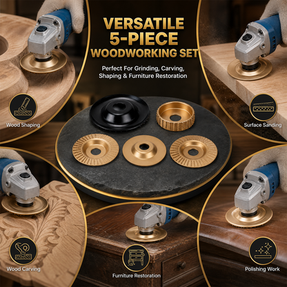 Angle Grinder Polishing Pad, 5PCS Wood Carving Disc Set with Gloves, Carbon Steel Grinding Shaping Wheel for 4-1/2 Inch Grinder, Stump Sanding Polishing Kit