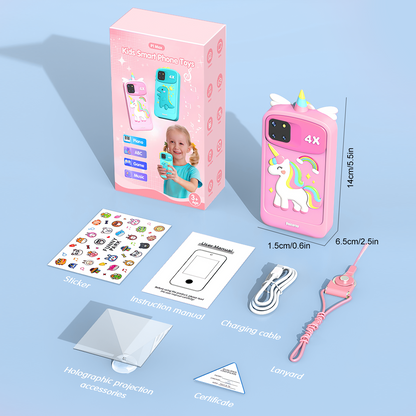 Hoofun Kids Smart Phone for Girls with 4.0" Large Touchscreen, 32G Card Christmas Birthday Gifts for Age 3-10 Kid Toys Cell Phone with Holographic Pyramid, Dual Lens, Music Player Pink