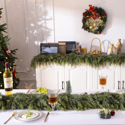 PUCACHI 6 Ft Christmas Garland,Real Touch Christmas Cedar Garland,Faux Lush Cedar Pine Garland,Artificial Greenery Garland for Table,Mantle, Fireplace,Window,Indoor,Outdoor Christmas Decorations