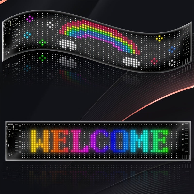 WHATOOK Scrolling LED Sign, Programmable Flexible LED Matrix Panel, Bluetooth Application Control DIY LED Sign for Car Party Wedding Festival