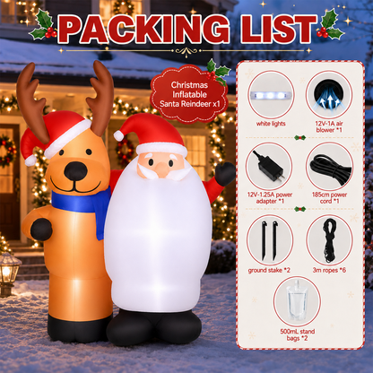 5Ft Christmas Inflatable Decorations, Blowup Santa and Reindeer, Lighted Xmas Inflatable for Yard Front Door Indoor & Outdoor Decor