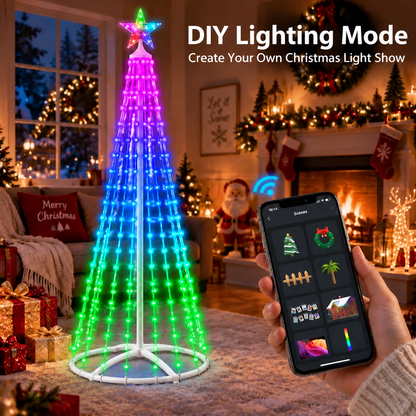 PUCACHI Outdoor Christmas Tree Lights, 8 Modes Timer Remote RGB Christmas Tree Lights with Star Topper for Xmas Yard Porch Patio Holiday Decor