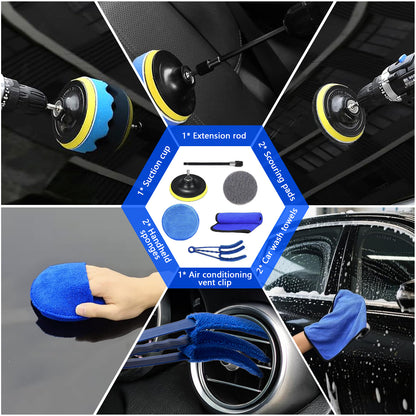 Merryhome 33Pcs Car Detailing Kit,Car Detailing Brush Set,Car Windshield Cleaning Tool,Professional Car Care kit - Car Wash Brush kit for Interior,Exterior,Wheels