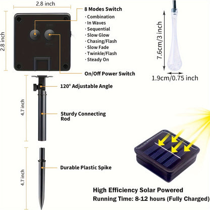 WHATOOK Solar water droplet string light, 16.4 feet 20 LED Solar string Lights Outdoor,Waterproof Solar Garden Light for Garden, Patio, Yard, Home, Parties with 8 modes , Multi Color