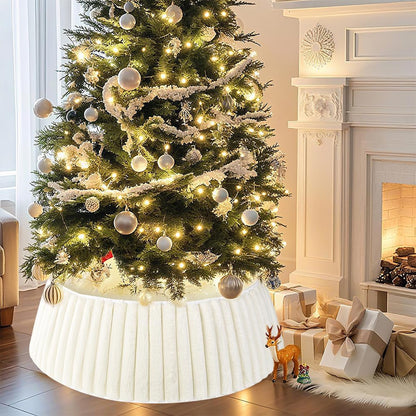 PUCACHI Christmas Tree Collar,Rustic White Luxury Plush Faux Fur AdjustableTree Ring with Stripe Textured Pattern,23-28in Boho Tree Collar Fits for a 4 - 6 Ft Christmas Tree Decor