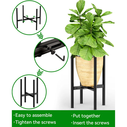Hoofun Adjustable Metal Plant Stand for 8-11 Inch Pots Heavy-Duty Indoor/Outdoor Use Rust-Resistant Space-Saving Design Quick Assembly Decorative Holder for Living Room Garden Balcony Home Decor-2Pcs