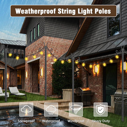 10-foot Outdoor Light Pole (2-Pack) - with Fork Bracket for String Lights, Patio and Deck, Weather Resistant and Height Adjustable - Easy to Install
