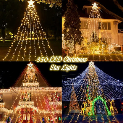 WHATOOK 350 LED Outdoor Christmas Decorations Star Light 12.5FT Christmas Tree Lights 8 Modes Christmas Tree Lights Indoor Outdoor Waterproof Warm Color Christmas Plug-in