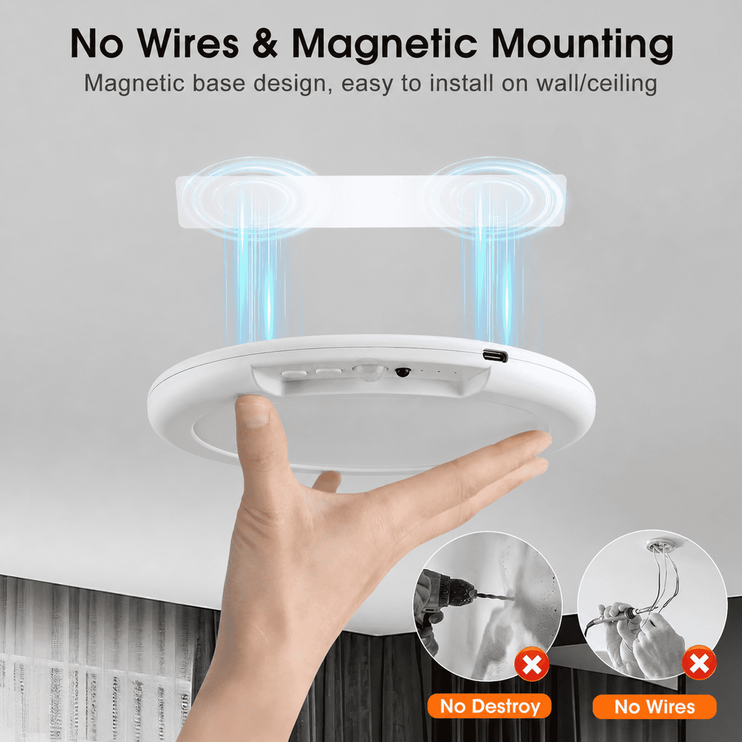 Rechargeable Ceiling Light with Motion Sensor and Remote 7.5 in , Wireless Magnetic LED Light, 3 Color Temps, 10-Level Dimming for Closet, Hallway and Storage Room