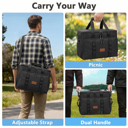 Merryhome 60 Can Collapsible Soft Sided Cooler Bag, Leakproof Insulated Portable Cooler for Beach, Camping, Travel, Picnic and Grocery, Black