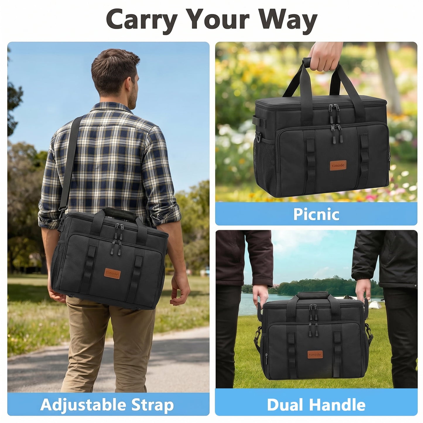 Merryhome 60 Can Collapsible Soft Sided Cooler Bag, Leakproof Insulated Portable Cooler for Beach, Camping, Travel, Picnic and Grocery, Black