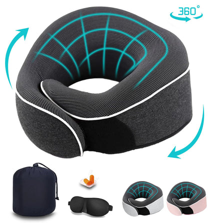 Merryhome Travel Pillow, Memory Foam Travel Neck Pillow, Adjustable 360° Ergonomic Support Function for Travel with Pillow, Mask, Earplugs, Storage Bag