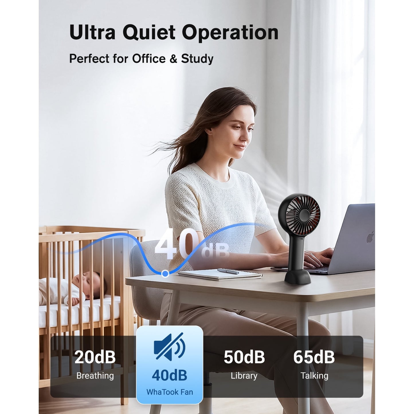 Handheld Fan, 3000mAh Rechargeable Personal Fan with LED Display, 5-Speed Turbo Wind, Portable Desk Fan with Base and Lanyard for Travel,Beach, Office