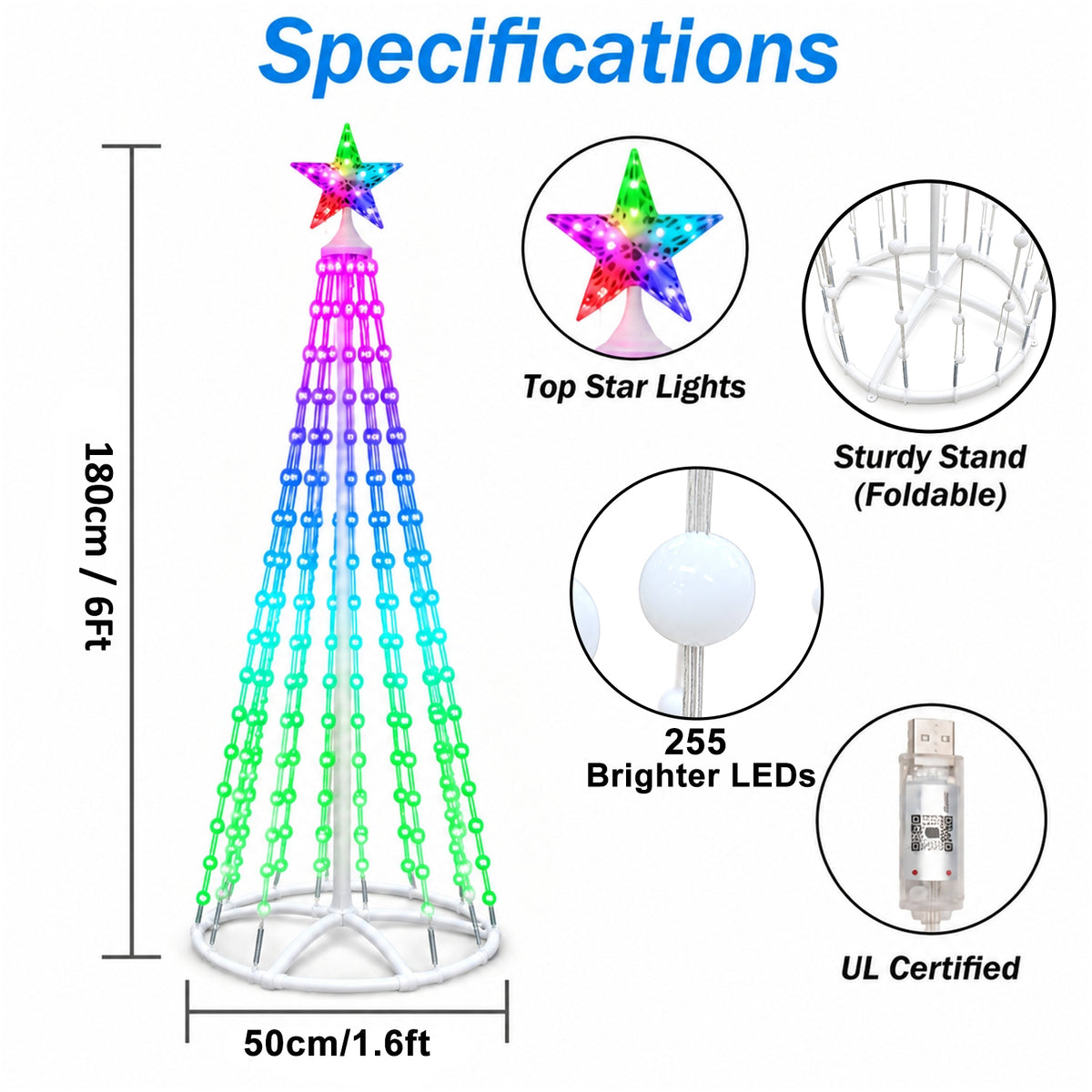 PUCACHI Outdoor Christmas Tree Lights, 8 Modes Timer Remote RGB Christmas Tree Lights with Star Topper for Xmas Yard Porch Patio Holiday Decor