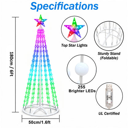 PUCACHI Outdoor Christmas Tree Lights, 8 Modes Timer Remote RGB Christmas Tree Lights with Star Topper for Xmas Yard Porch Patio Holiday Decor