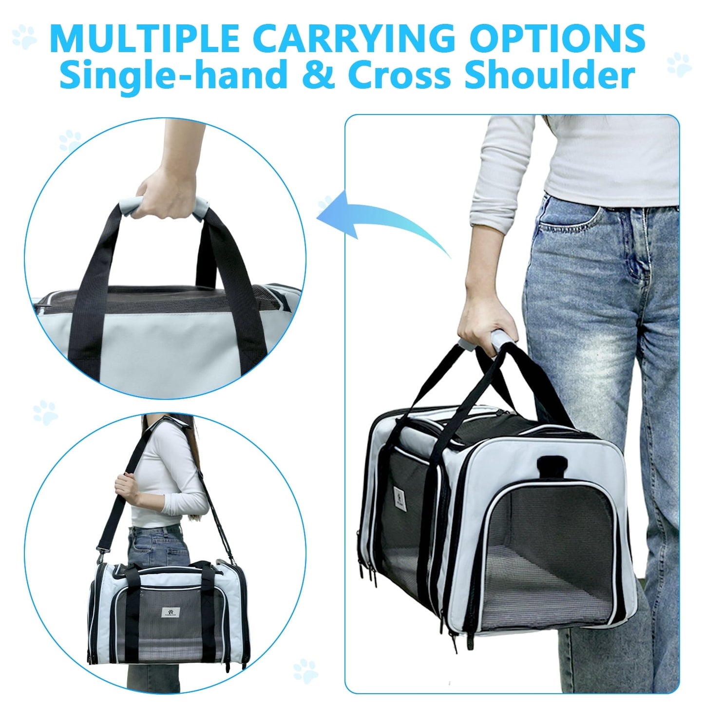 Merryhome 18 in Cat Carrier for Small Cats & Dogs up to 15 lbs – Airline Approved Foldable Soft-Sided Pet Travel Bag, Waterproof, Blue