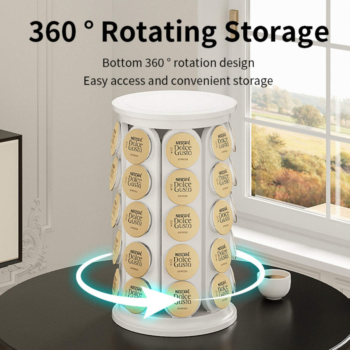 Hoofun K Cup Holder – Compatible with K-Cups, Coffee Pod Carousel, 40 K Cup Holder, Spins 360-Degrees, Home or Office Kitchen Counter Organizer, Black