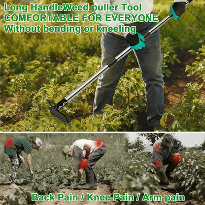 Merryhome 60″ Long‑Handle Weed Puller Tool – 11‑Teeth Steel Head Garden Weeding Tool & Lawn Dandelion Remover for Yard, Patio, Outdoor Use