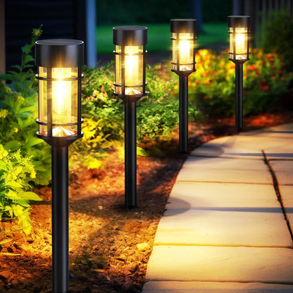 PUCACHI 6-Pack Outdoor Solar Path Lights - IP65 Waterproof Auto On/Off, 8 Hours Fast Charging LED Garden Lights for Lawn, Patio, Yard, Sidewalk Decoration (Warm White)