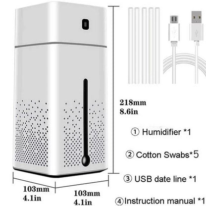 Air Humidifier USB Large Capacity Aroma Diffuser Lowe Noise 1000ml Humidifier for Home Office Bedroom, White