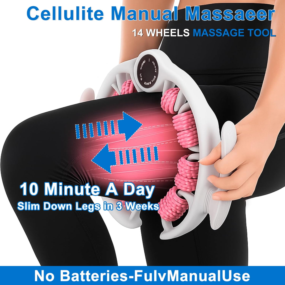 Merryhome Anti-Cellulite Massage Roller, Manual Body Massager for Legs, Arms, Stomach and Buttocks, Pink