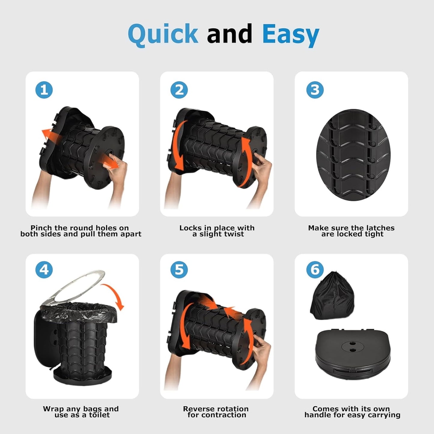 Merryhome Portable Toilet for Camping, 3-13.6 in Adjustable Folding Camping Toilet for Adults, Heavy Duty with Anti-Collapse Lock and Carry Bag for Travel, Hiking, Fishing and Car Use