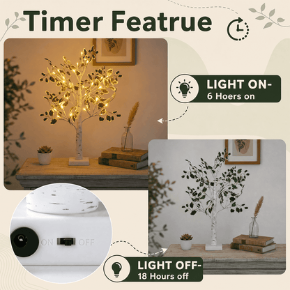 PUCACHI 2FT Birch Tree with LED Lights, Faux Tabletop Christmas Decor with 24 Warm White LEDs, Timer USB or Battery Powered, Bendable Branches for Indoor Tabletop Christmas Decor