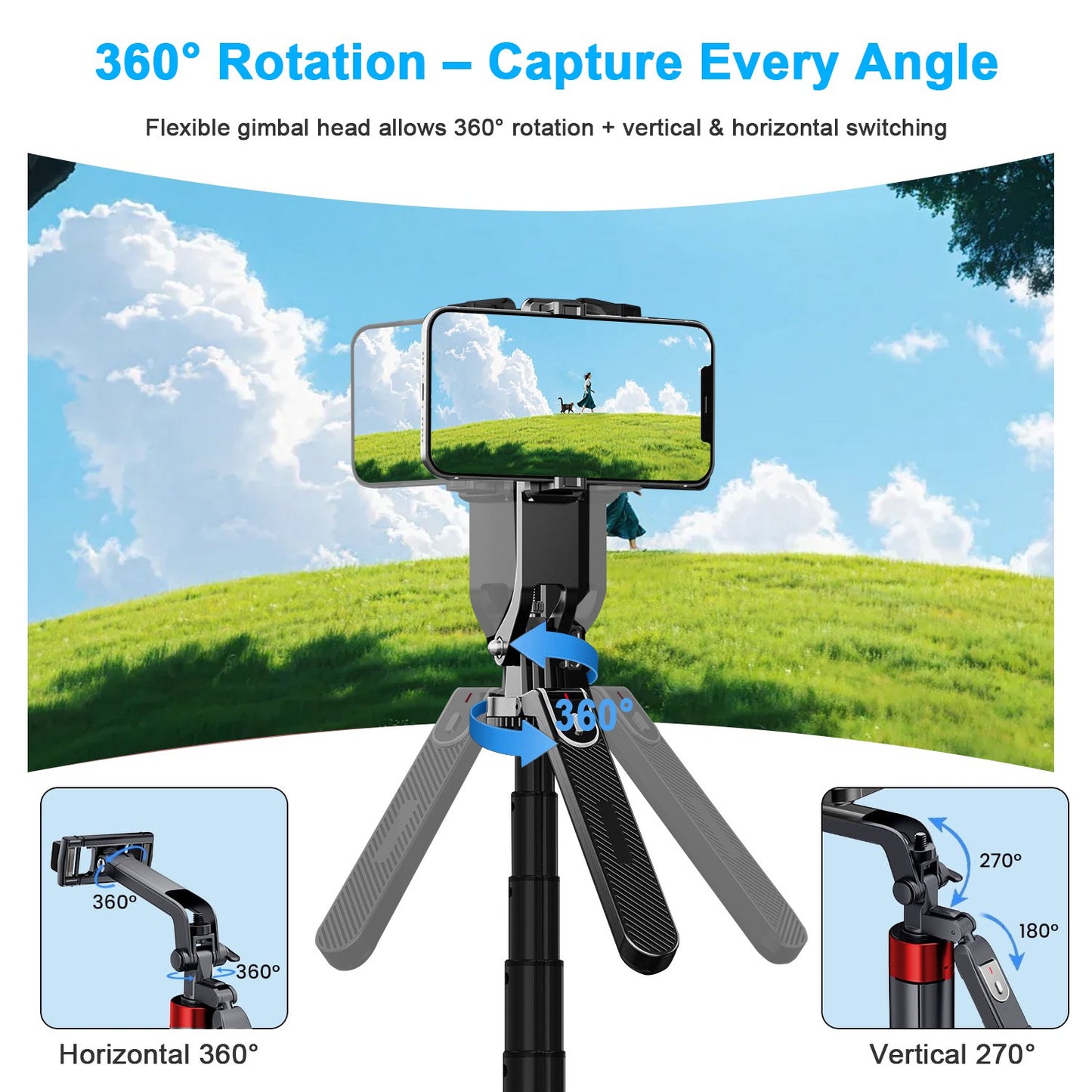 71" Phone Tripod with Bluetooth Remote – 4-Leg Stable Stand, 360° Rotation, Extendable 1.8M Aluminum Pole, Selfie Stick for iPhone & Android