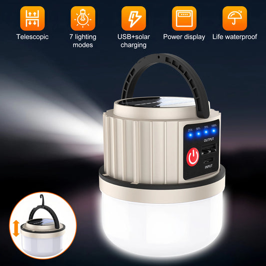 Teblint Solar LED Camping Lantern Collapsible, 7 Modes Camping Light with Flashlight, Solar Tent Lights, Rechargeable Emergency Light for Power Outage Hurricane Hiking, Camping Essentials