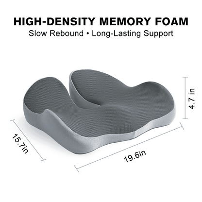 Henotian Memory Foam Seat Cushion for Office Chair, Extra-Thick Ergonomic Chair Cushion for Tailbone, Sciatica & Back Pain Relief, Non-Slip Car Seat Pillow Gray