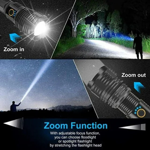 Kidsjoy Rechargeable LED Flashlight, 90000 High Lumens Powerful Super Bright Tactical Flashlight Zoomable Torch for Emergencies, Outdoor,Home, Camping