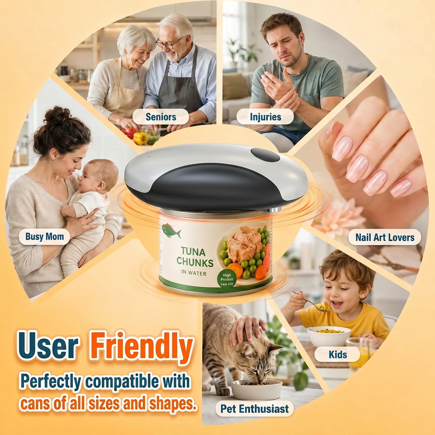 Electric Can Opener, One-Touch Automatic USB Rechargeable Hands-Free Can Opener with Smooth Edge for Seniors with Arthritis, Fits Most Can Sizes, Black
